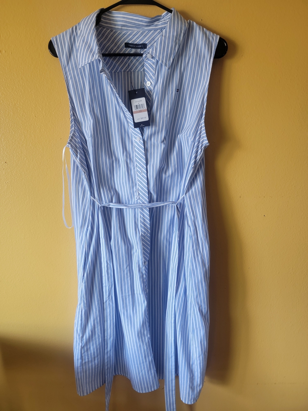 Tommy Hilfiger Light Blue and White Striped Sleeveless Shirt Dress